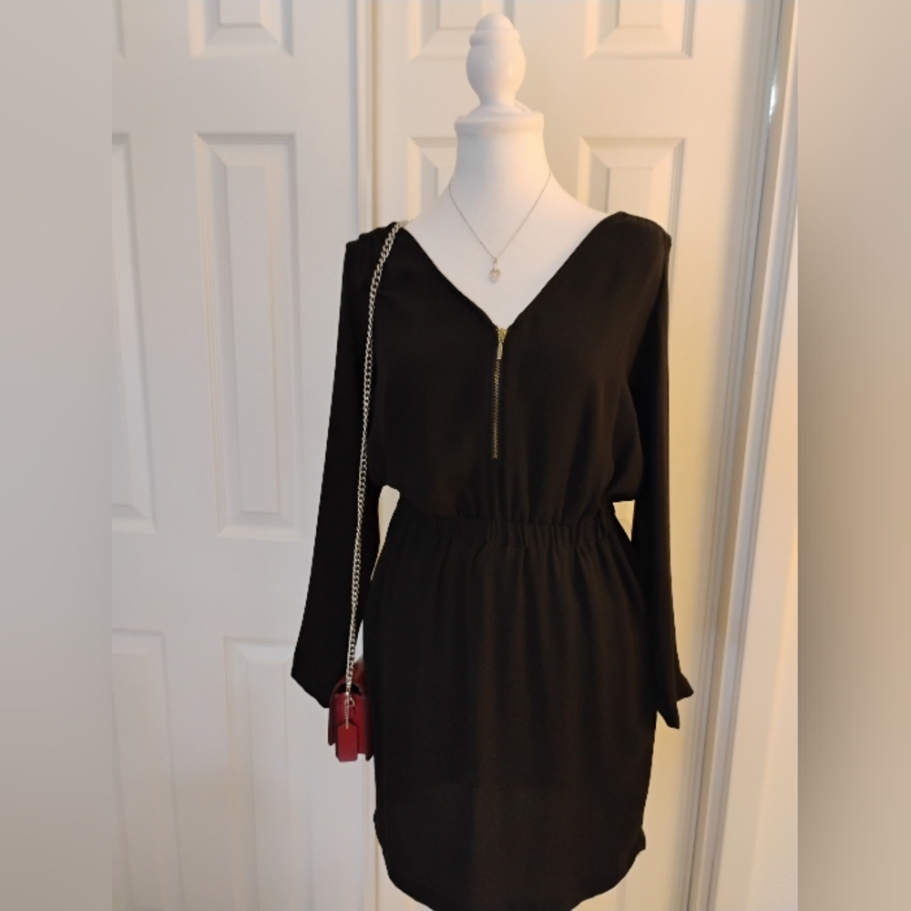 Zara Black Long Sleeve Dress with Gold Zipper